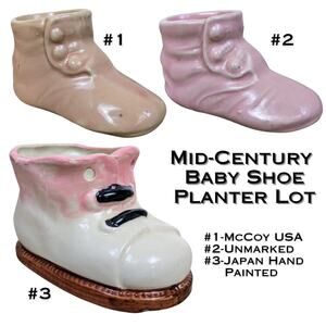 Mid-Century MCM Baby Shoe Planter  Lot of 3 Ceramic McCoy Japan Girl Pink
